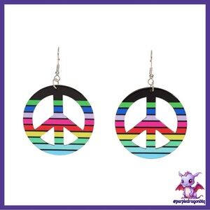 Colorful Striped Peace Sign Earrings